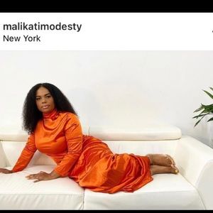 Rust/orange ruched satin maxi dress